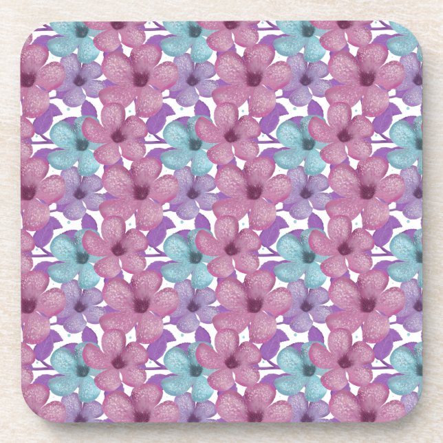 Pastel Floral Pattern Beverage Coaster (Front)