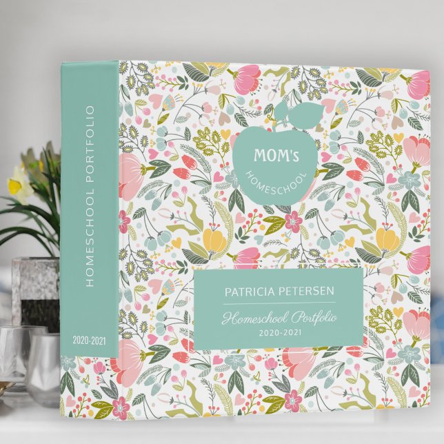 Pastel floral pattern blue homeschool portfolio 3 ring binder (Creator Uploaded)