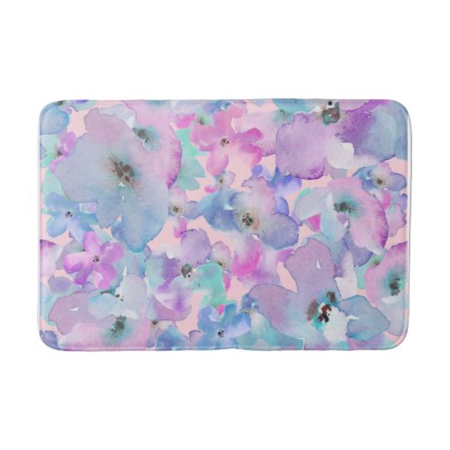  Pastel Floral Pattern Blue Pink FLowers  Bath Mat