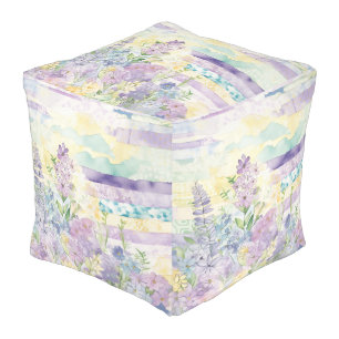 *~* Pastel Floral Pattern Blue Pink FLowers Pouf