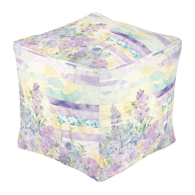 *~* Pastel Floral Pattern Blue Pink FLowers Pouf (Angled Front)