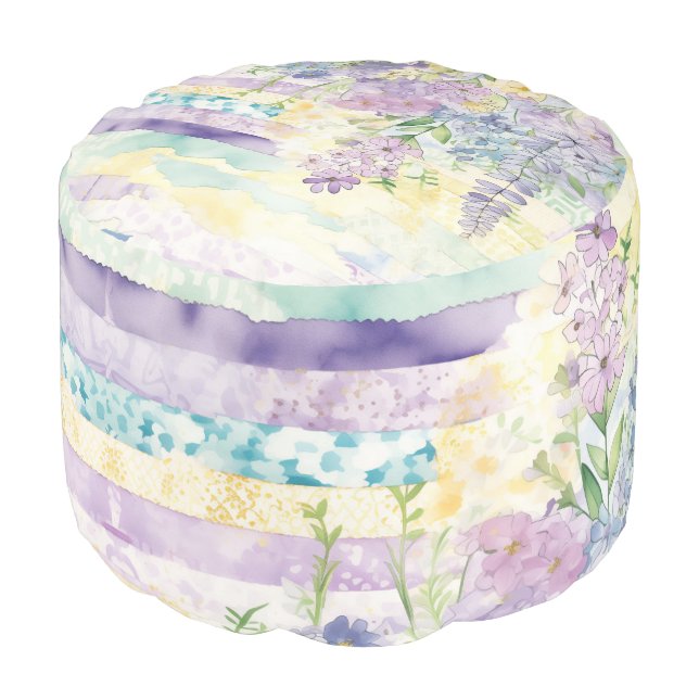 *~* Pastel Floral Pattern Blue Pink FLowers Pouf (Angled Front)