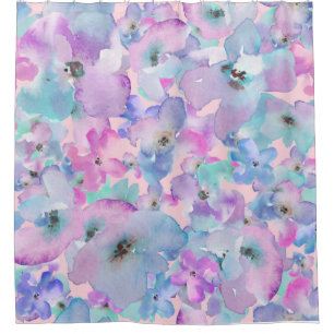 *~* Pastel Floral Pattern Blue Pink FLowers Shower Curtain