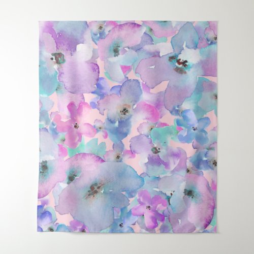  Pastel Floral Pattern Blue Pink FLowers  Tapestry