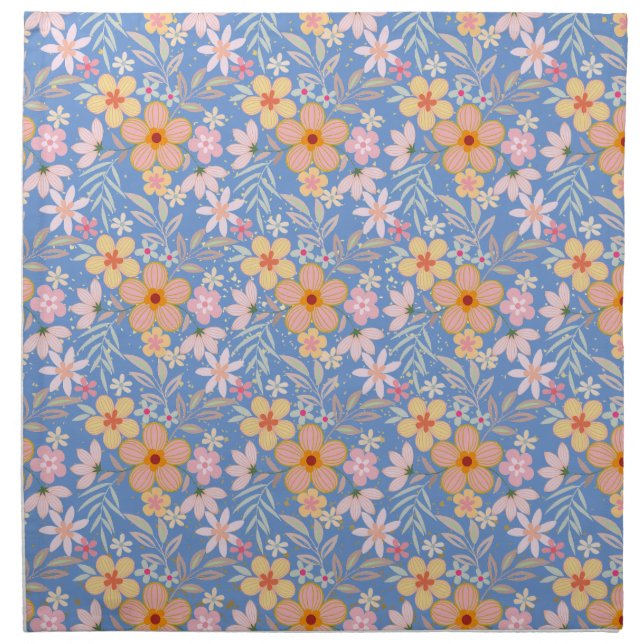 Pastel Floral pattern C01 Lblue BG Cloth Napkin (Front)