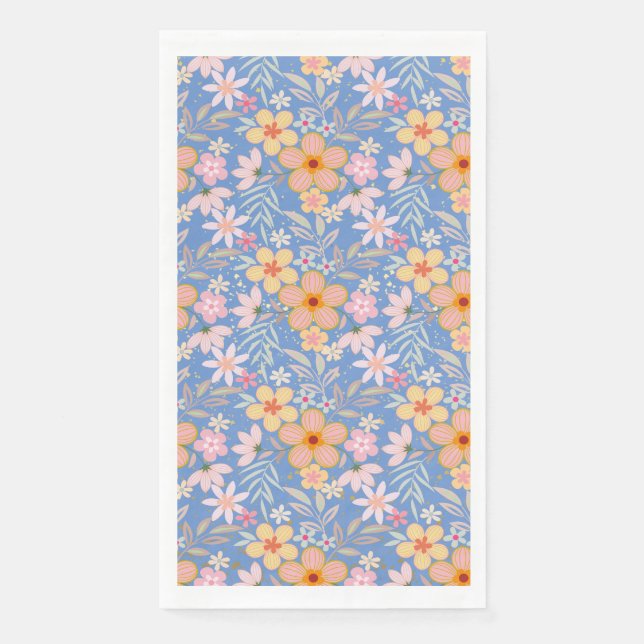 Pastel Floral pattern C01 Lblue BG Paper Guest Towels (Front)