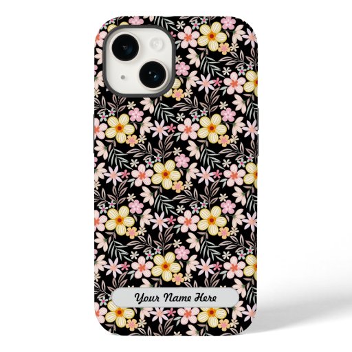 Pastel Floral pattern C03.bw Black BG Case-Mate iPhone 14 Case