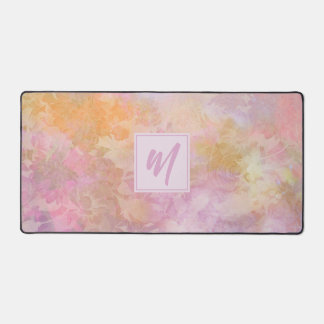 Pastel Floral Pattern Chic Script Monogram Desk Mat