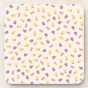 Pastel Floral Pattern – Cute Yellow, Pink & Purple Beverage Coaster