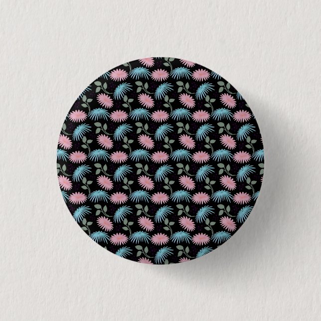 Pastel Floral Pattern on Black Background | Cute D Button (Front)