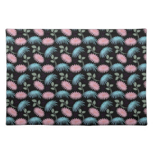Pastel Floral Pattern on Black Background Cute D Cloth Placemat