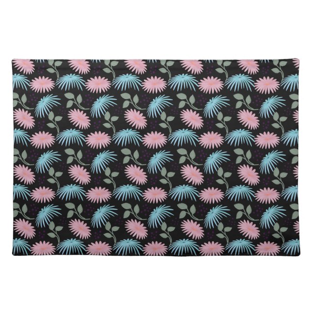 Pastel Floral Pattern on Black Background | Cute D Cloth Placemat (Front)