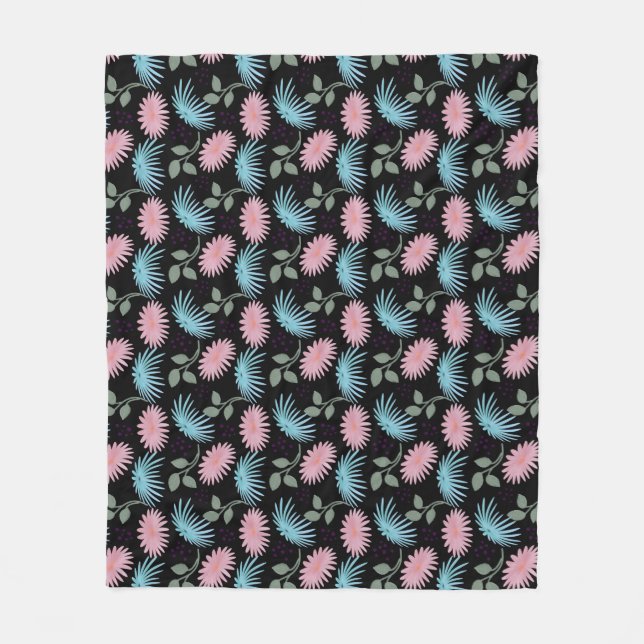 Pastel Floral Pattern on Black Background | Cute D Fleece Blanket (Front)
