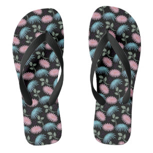 Pastel Floral Pattern on Black Background   Cute D Flip Flops