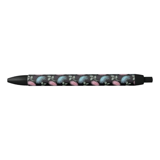 Pastel Floral Pattern on Black Background | Cute D Pen (Front)