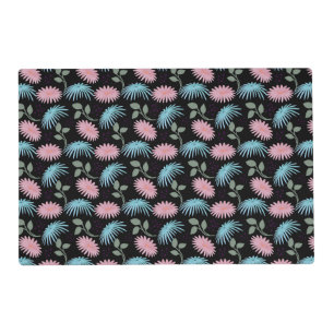 Pastel Floral Pattern on Black Background Cute D Placemat