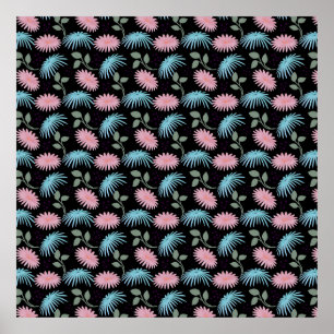 Pastel Floral Pattern on Black Background   Cute D Poster