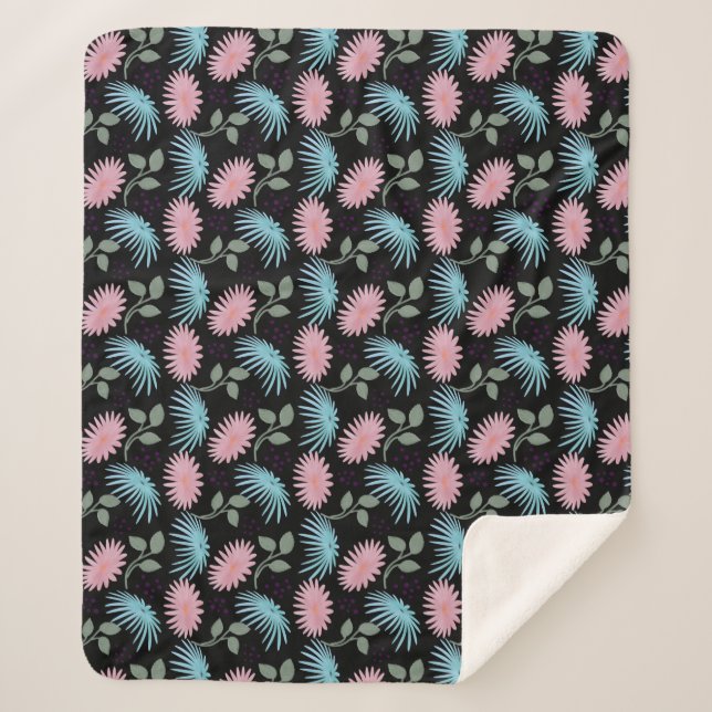 Pastel Floral Pattern on Black Background | Cute D Sherpa Blanket (Front)
