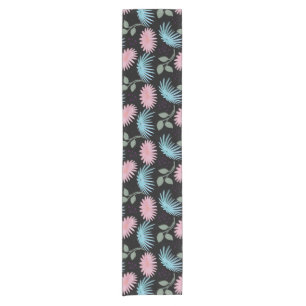 Pastel Floral Pattern on Black Background Cute D Short Table Runner