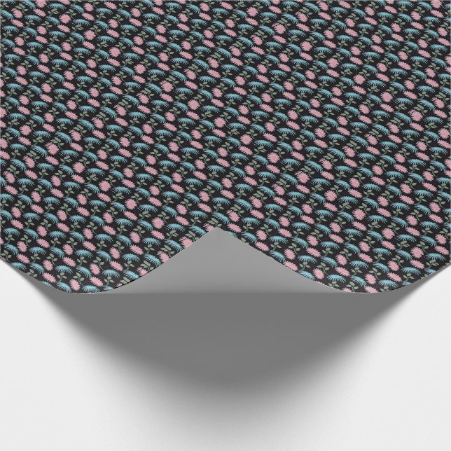 Pastel Floral Pattern on Black Background | Cute D Wrapping Paper (Corner)