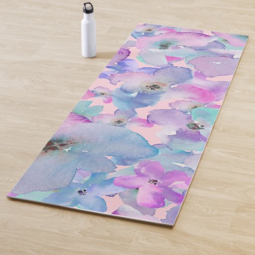  Pastel Floral Pattern Pink Blue FLowers Yoga Mat