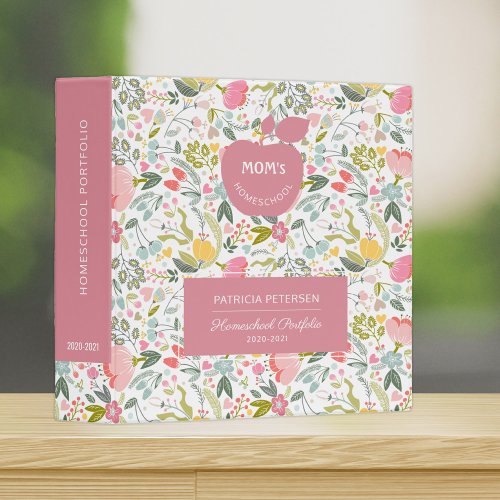Pastel floral pattern pink homeschool portfolio 3 ring binder