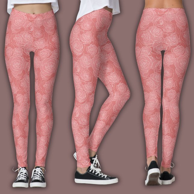 Pastel Floral Pattern | Soft Rose Line Art  Leggings (Creator Uploaded)