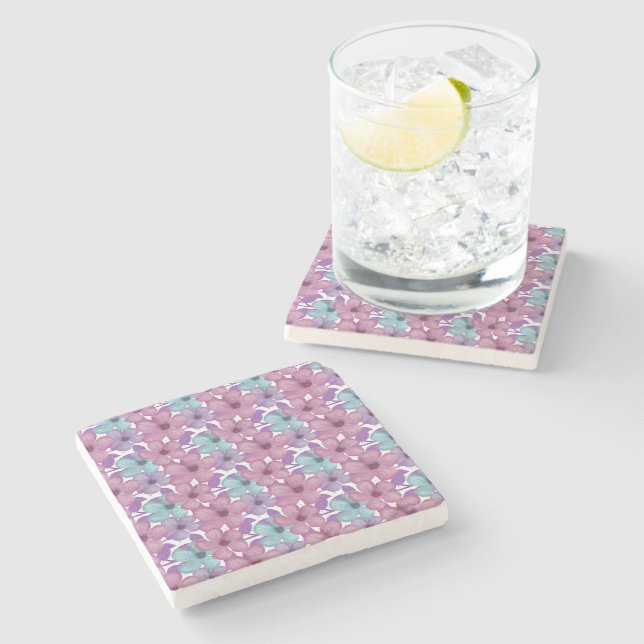 Pastel Floral Pattern Stone Coaster (Side)