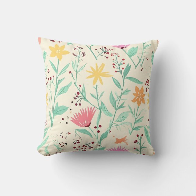 Pastel Floral Pattern Throw Pillow (Front)