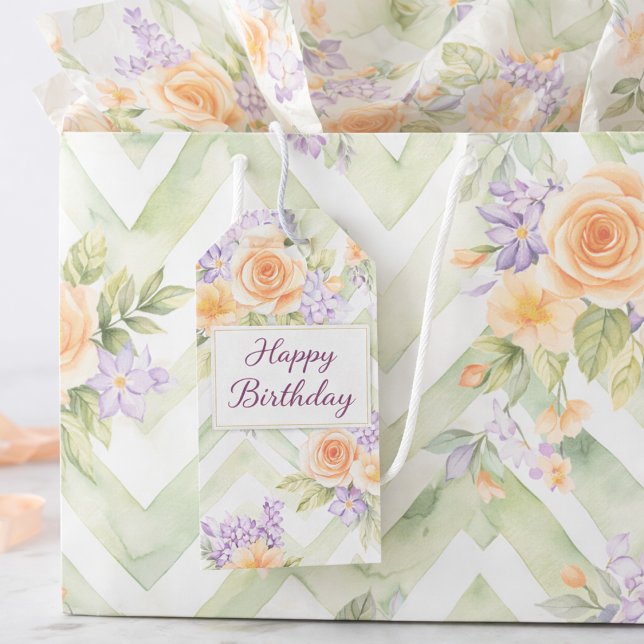 Pastel Floral Peach Lavender Sage Chevron Birthday Large Gift Bag (Creator Uploaded)