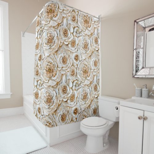 Pastel floral peony collage luxurious chic shower curtain