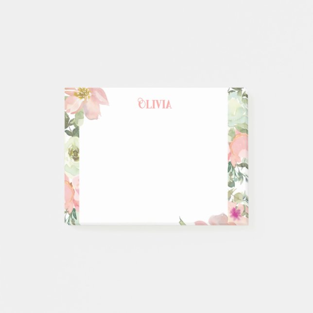 Pastel Floral Personalized Post-it Notes (Front)