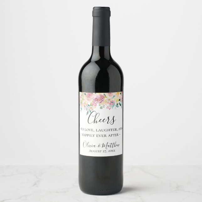 Pastel Floral Personalized Wine Label (Front)