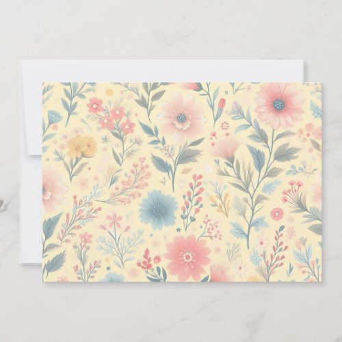 Pastel Floral Pink  Blue on Light Yellow Invitation