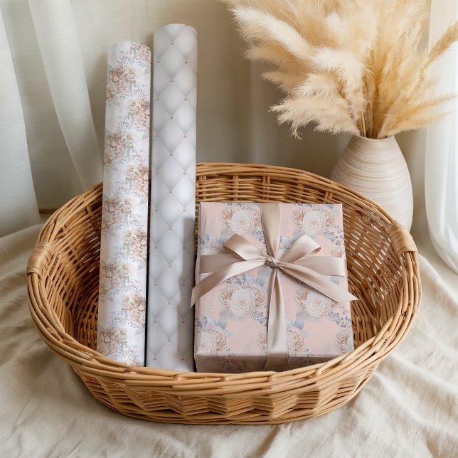 Pastel Floral Pink Elegant Bridal Wedding Wrapping Paper Sheets (Creator Uploaded)