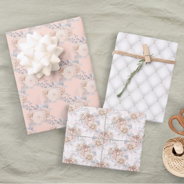 Pastel Floral Pink Elegant Bridal Wedding Wrapping Paper Sheets (Creator Uploaded)