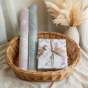 Pastel Floral Pink Green Lavender Floral Wrapping Paper Sheets