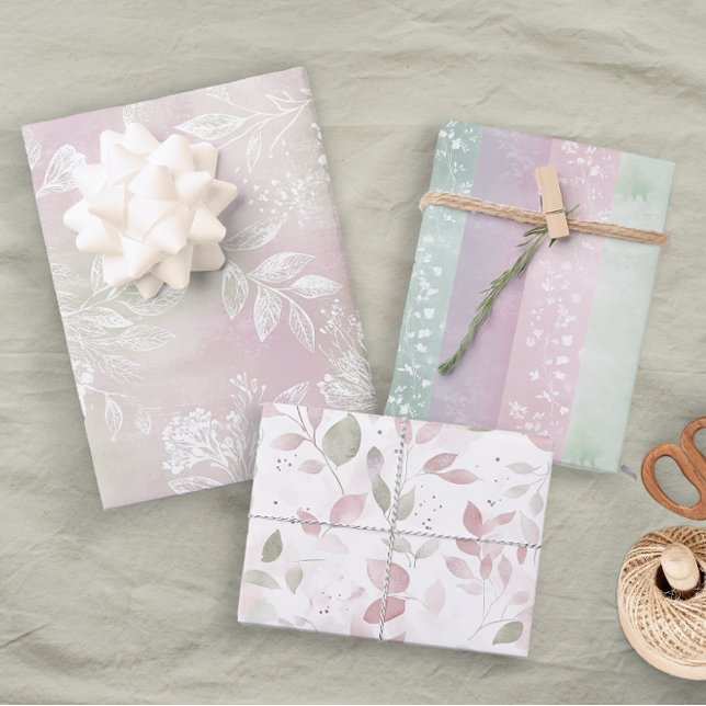 Pastel Floral Pink Green Lavender Floral Wrapping Paper Sheets (Creator Uploaded)