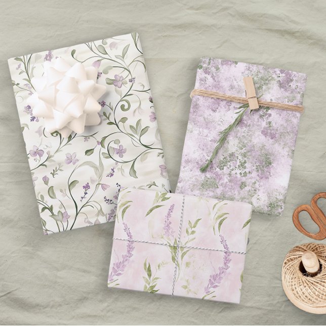 Pastel Floral Pink Lavender Elegant Bridal Wedding Wrapping Paper Sheets (Creator Uploaded)
