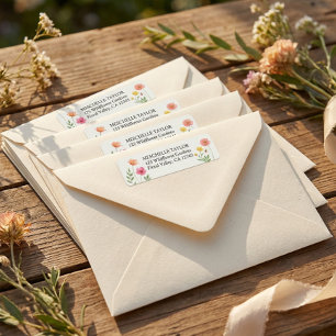 Pastel Floral Pink Orange Wedding Flowers Address Label