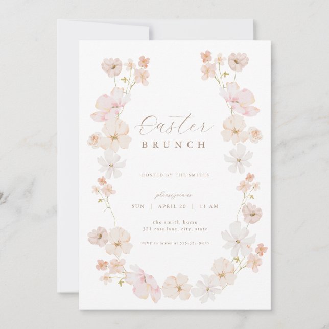 Pastel Floral Pink Peach Easter Brunch Invitation (Front)