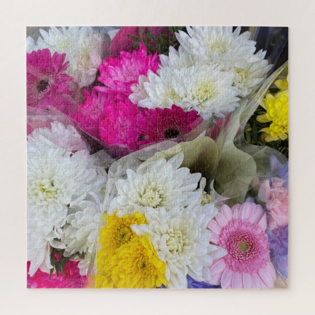 Pastel Floral Pink, Yellow & White Chrysanthemum Jigsaw Puzzle (Vertical)