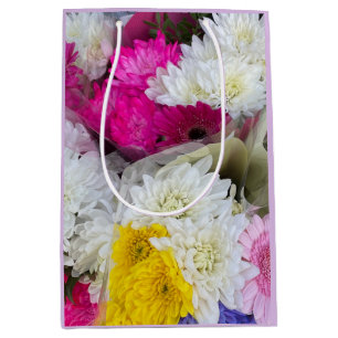 Pastel Floral Pink, Yellow & White Chrysanthemum Medium Gift Bag