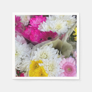 Pastel Floral Pink, Yellow & White Chrysanthemum Napkins