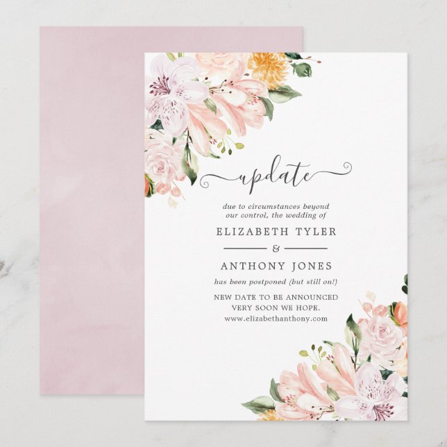 Pastel Floral Postponed Wedding Update Invitation (Front/Back)