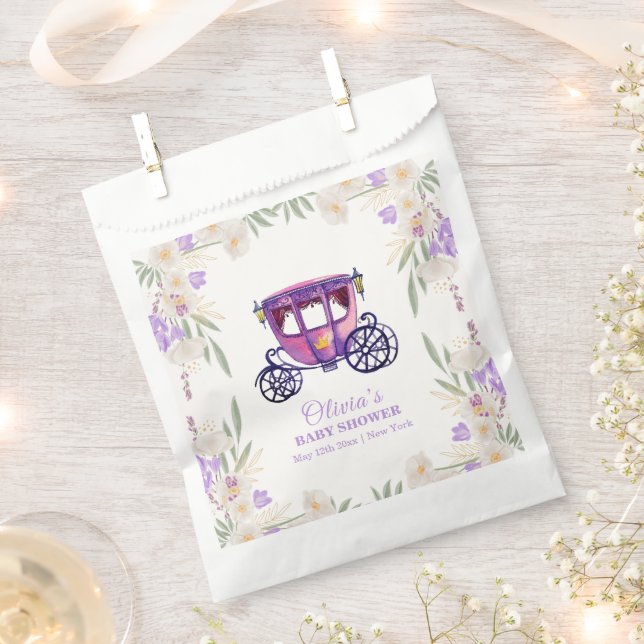 Pastel Floral Princess Carriage Girl Baby Shower  Favor Bag (Clipped)