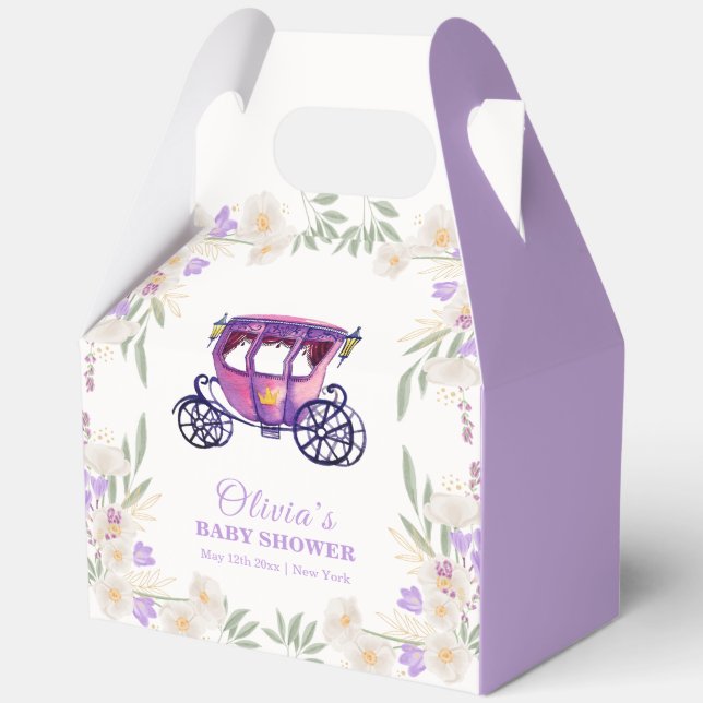 Pastel Floral Princess Carriage Girl Baby Shower  Favor Boxes (Front)