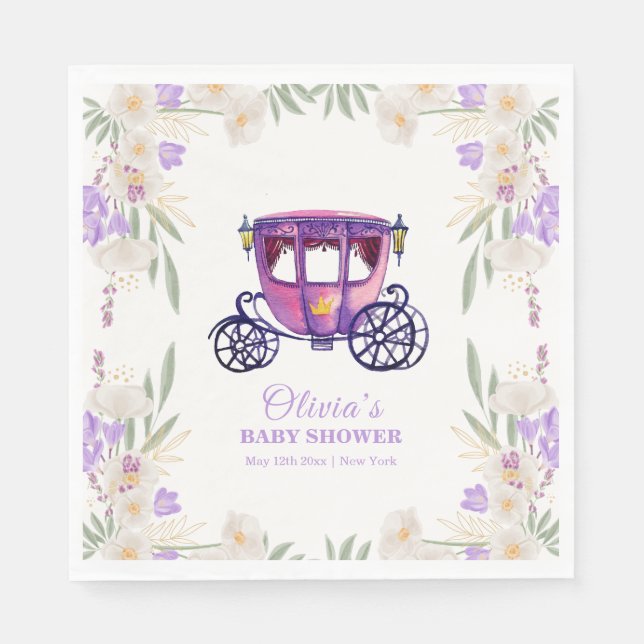 Pastel Floral Princess Carriage Girl Baby Shower  Napkins (Front)