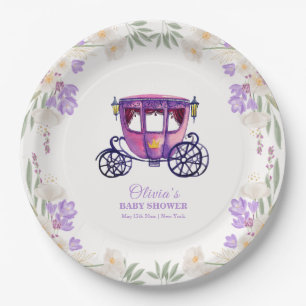 Pastel Floral Princess Carriage Girl Baby Shower Paper Plates
