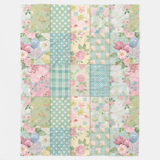 Pastel Floral Quilt Fleece Blanket